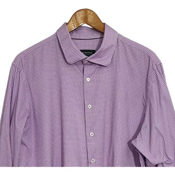 Bugatchi Oooh Cotton Tech Shirt Mens 8 Way Stretch Button Up Pink Plaid XXL - Picture 2 of 7